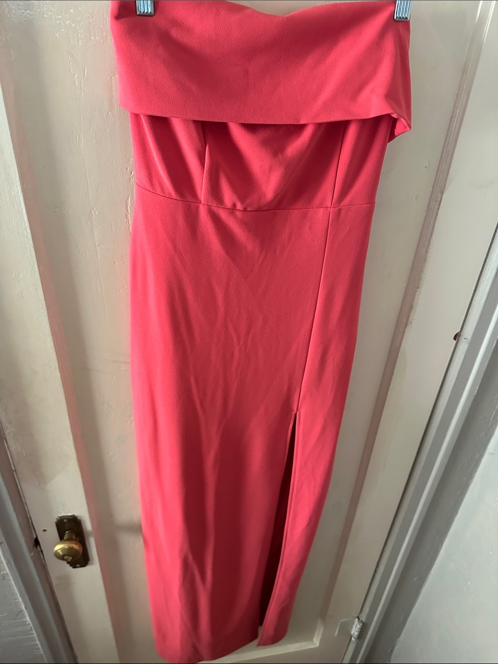 Lulu's Strapless Coral Pink Maxi Dress with Side Slit